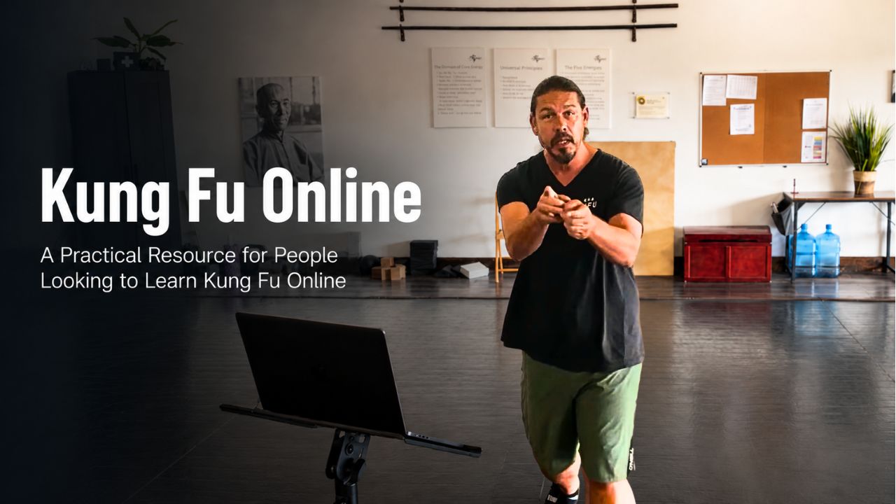 Sifu Adam Williss teaching kung fu online through The Dragon Institute